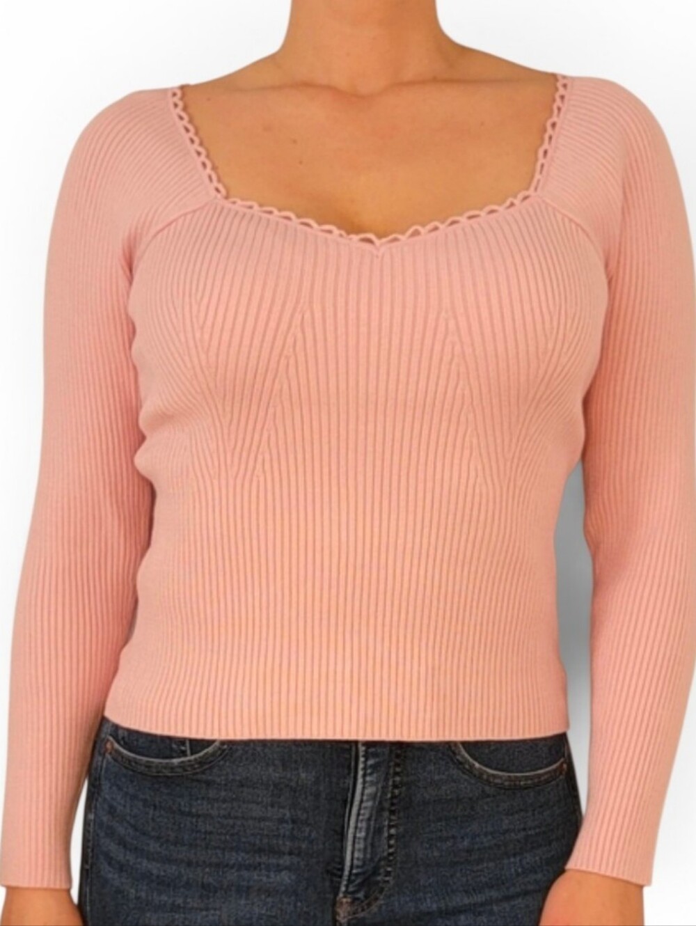 HOUSE OF HARLOW 1960 X REVOLVE Pink Ribbed Sweatheart Neckline Top - Medium